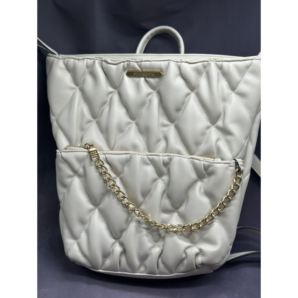 Steve Madden Quilted Backpack Purse Off White Bag Lucca Chain Handbag Large